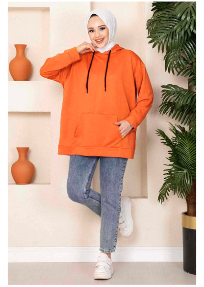 Hijab-Sweatshirt mit Kängurutasche in Orange