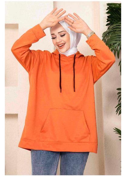 Hijab-Sweatshirt mit Kängurutasche in Orange