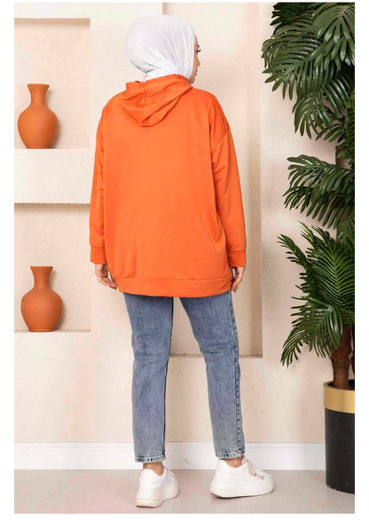 Hijab-Sweatshirt mit Kängurutasche in Orange