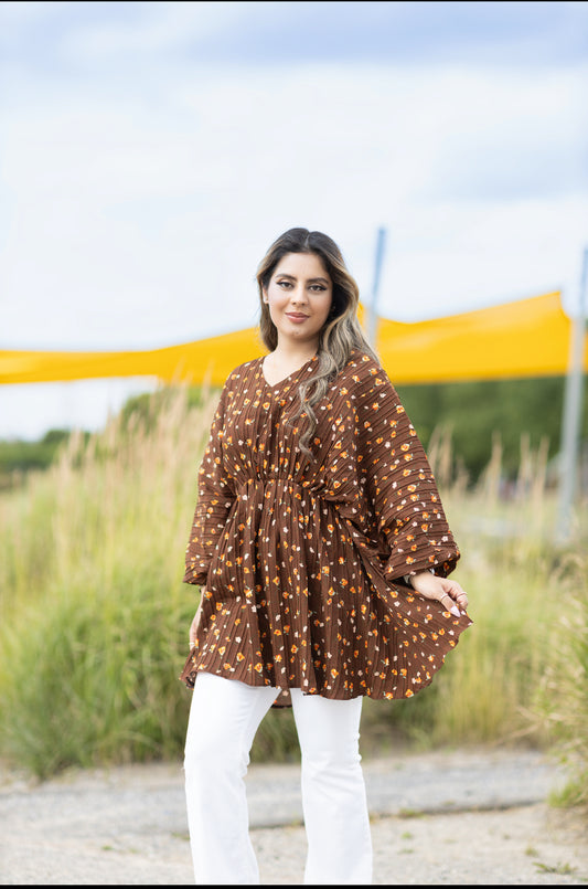Braune Tunika mit Blumenmuster – Lo