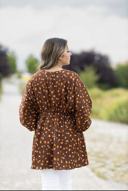 Braune Tunika mit Blumenmuster – Lo