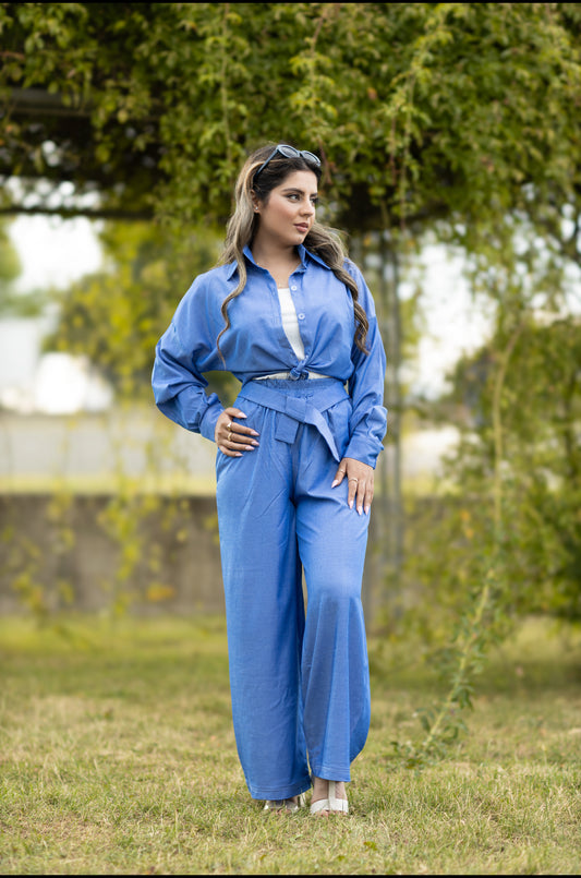 Elegantes Zweiteiler-Set in Royalblau – Hemd & Hose